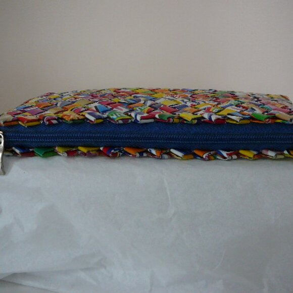 Handmade Vintage Recycled Gum/Candy/Juice Wrappers Clutch- Blue Zipper Closure - Picture 3 of 4